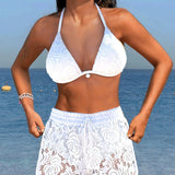 Elegantes Einfarbiges Spitzen-Bikini-Set