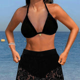 Elegantes Einfarbiges Spitzen-Bikini-Set