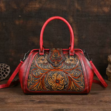 Florina - Gegravierte Lederhandtasche mit Blumenmuster