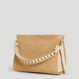 Braid Tasche aus Leder und Rafia Creme