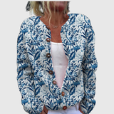 Karin™ | Cardigan mit blauem Blättermuster