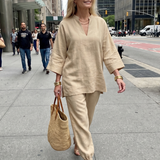 Georgiana | V-Ausschnitt Tunika mit Gathered Hose Set