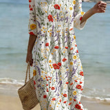 Christina | Floral Print Rundhals Maxikleid