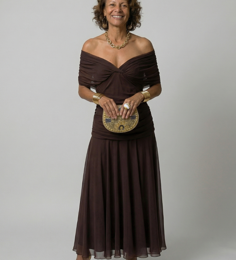 Calen | Off-Shoulder Fließende Midi-Kleider