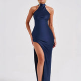 ZEYNEP | Elegantes Satin-Maxikleid mit Halter-Ausschnitt