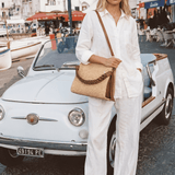 Braid Tasche aus Leder und Rafia in Cognac