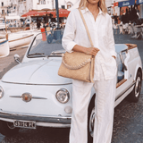 Braid Tasche aus Leder und Rafia Creme