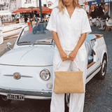Braid Tasche aus Weißem Leder und Rafia