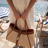Borsa Mayfair aus Leder und Rafia Cuoio