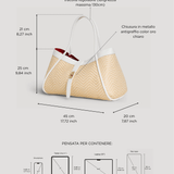 Borsa Mayfair aus Leder und Rafia Chevron Limited Edition Weiß
