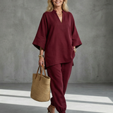 Georgiana | V-Ausschnitt Tunika mit Gathered Hose Set