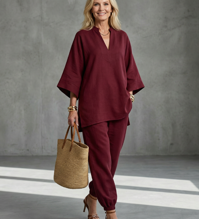 Georgiana | V-Ausschnitt Tunika mit Gathered Hose Set