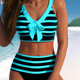 Hochtaillierter gestreifter Bikini