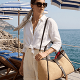 Borsa Mayfair aus Leder und Rafia in Dunkelbraun