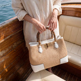 Borsa Bamboo Babe aus weißem Leder und Rafia
