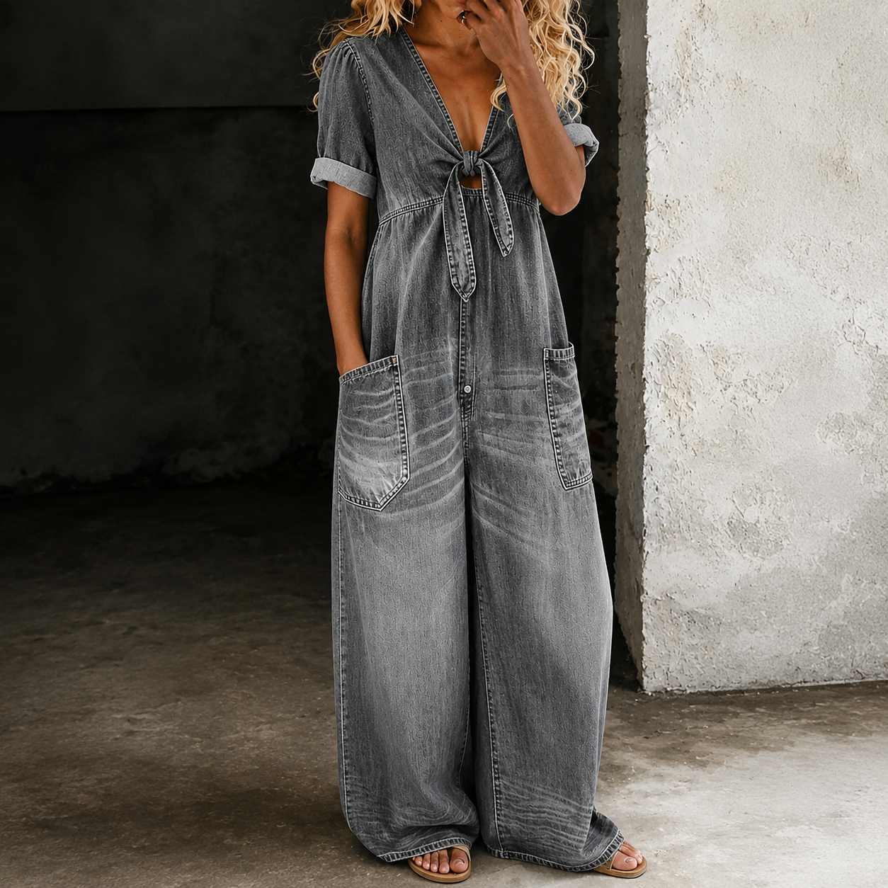 Soleil Denim Jumpsuit mit weitem Bein