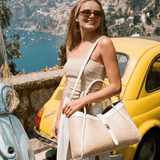 Borsa Mayfair aus Leder und Rafia Chevron Limited Edition Weiß