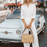 Braid Tasche aus Leder und Rafia in Cognac