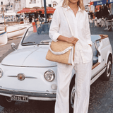 Braid Tasche aus Weißem Leder und Rafia