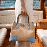 Bamboo Babe Tasche aus Leder und Rafia Denim