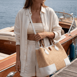 Borsa Bamboo Babe aus weißem Leder und Rafia