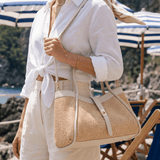 Mayfair Tasche aus Leder und Rafia Creme