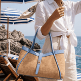 Mayfair Tasche aus Leder und Rafia Denim