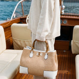 Borsa Bamboo Babe aus weißem Leder und Rafia