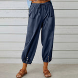 Weite Damenhose aus Baumwolle und Leinen