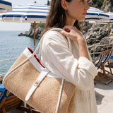 Mayfair Tasche aus Leder und weißem Rafia