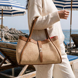 Borsa Mayfair aus Leder und Rafia Cuoio