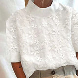 Van Elst Mode® | Bluse mit besticktem einfarbigem Stehkragen
