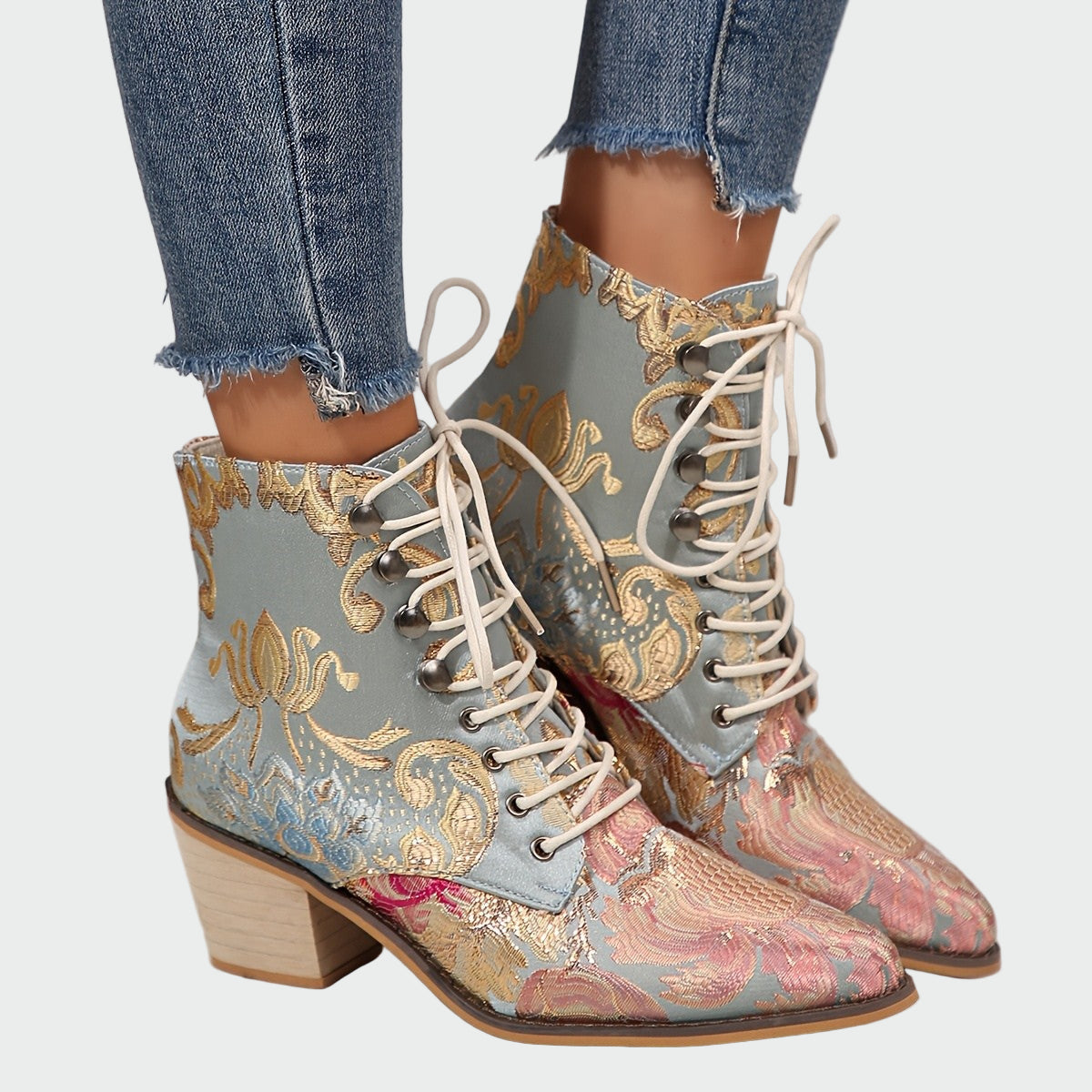 Hannah - Florale Kunstleder-Stiefeletten