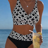 Zweiteiliger Bikini mit BH-Design und Diamantmuster