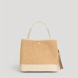 Borsa Kendy aus Leder und Rafia Creme