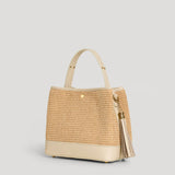 Borsa Kendy aus Leder und Rafia Creme