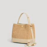 Borsa Kendy aus Leder und Rafia Creme