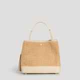 Borsa Kendy aus Leder und Rafia Creme