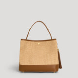 Handtasche Kendy aus Leder und Rafia Cuoio