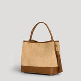 Handtasche Kendy aus Leder und Rafia Cuoio