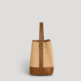 Handtasche Kendy aus Leder und Rafia Cuoio