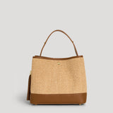 Handtasche Kendy aus Leder und Rafia Cuoio