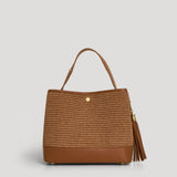 Borsa Kendy aus Leder und Rafia Limited Edition Cuoio