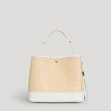 Borsa Kendy aus Leder und Rafia Chevron Limited Edition Weiß