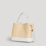 Borsa Kendy aus Leder und Rafia Chevron Limited Edition Weiß