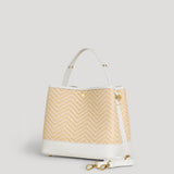 Borsa Kendy aus Leder und Rafia Chevron Limited Edition Weiß