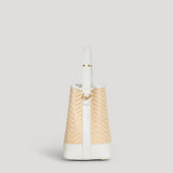 Borsa Kendy aus Leder und Rafia Chevron Limited Edition Weiß