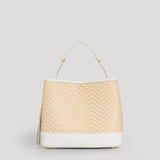 Borsa Kendy aus Leder und Rafia Chevron Limited Edition Weiß