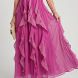 Orea | Maxikleid mit hohem Hals und gerafften Rüschenschichten