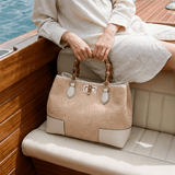 Borsa Bamboo Babe aus Leder und Rafia Creme
